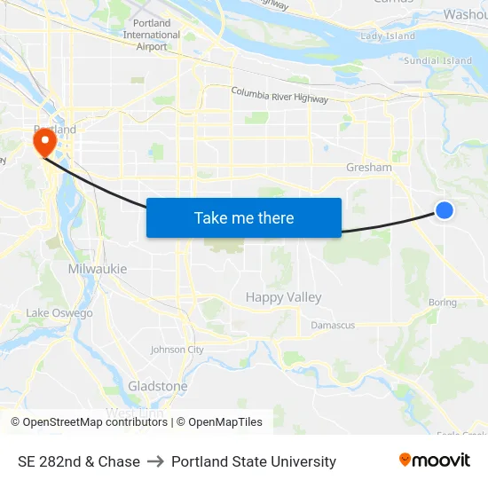 SE 282nd & Chase to Portland State University map