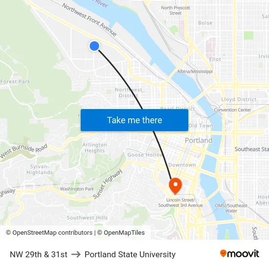 NW 29th & 31st to Portland State University map