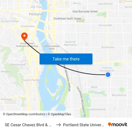 SE Cesar Chavez Blvd & Mall to Portland State University map