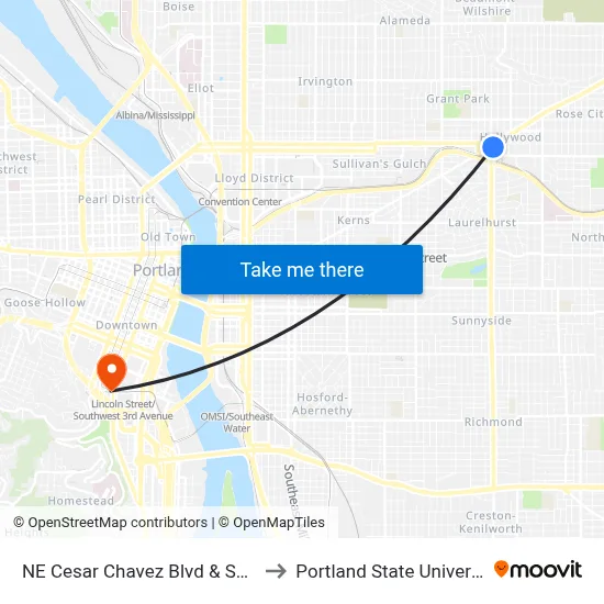 NE Cesar Chavez Blvd & Sandy to Portland State University map