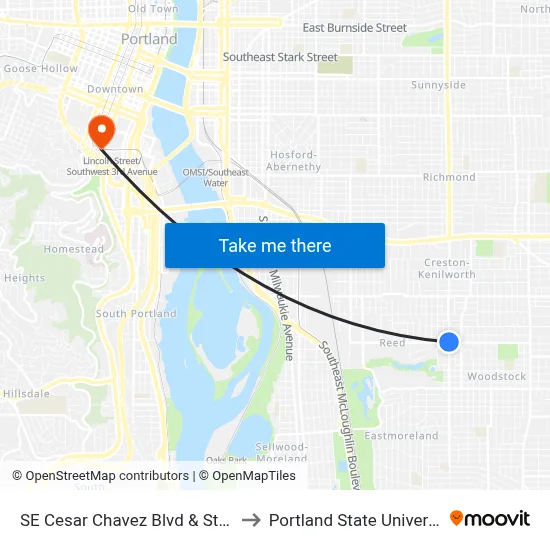SE Cesar Chavez Blvd & Steele to Portland State University map