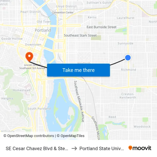 SE Cesar Chavez Blvd & Stephens to Portland State University map