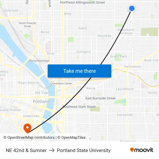 NE 42nd & Sumner to Portland State University map