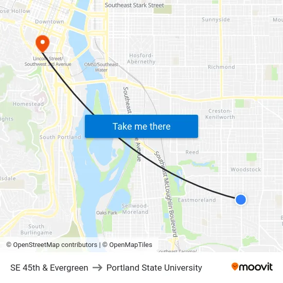 SE 45th & Evergreen to Portland State University map