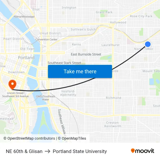 NE 60th & Glisan to Portland State University map