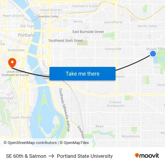 SE 60th & Salmon to Portland State University map
