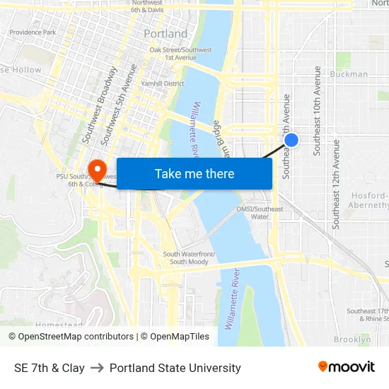 SE 7th & Clay to Portland State University map