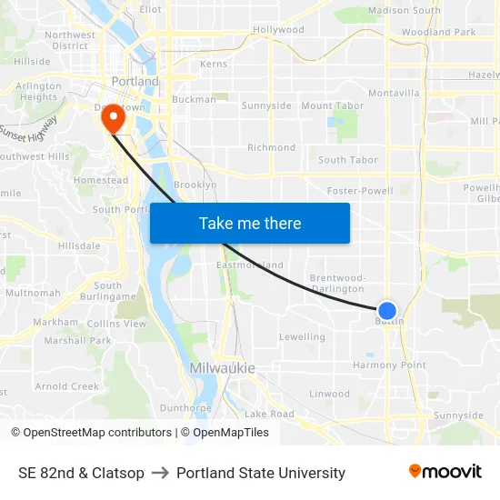 SE 82nd & Clatsop to Portland State University map