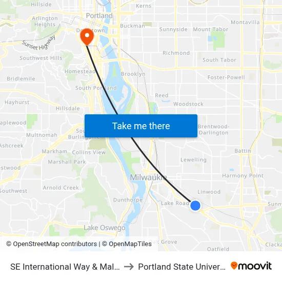 SE International Way & Mallard to Portland State University map