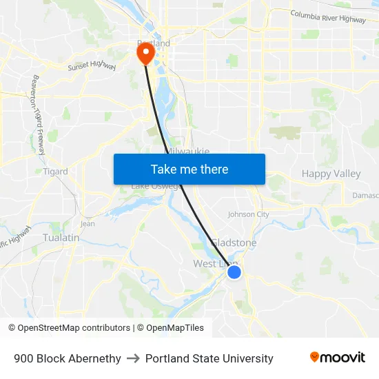 900 Block Abernethy to Portland State University map