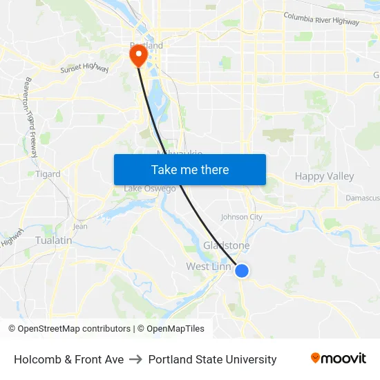 Holcomb & Front Ave to Portland State University map