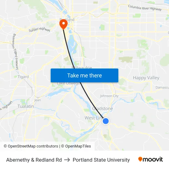 Abernethy & Redland Rd to Portland State University map