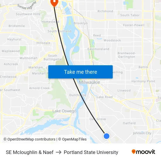 SE Mcloughlin & Naef to Portland State University map