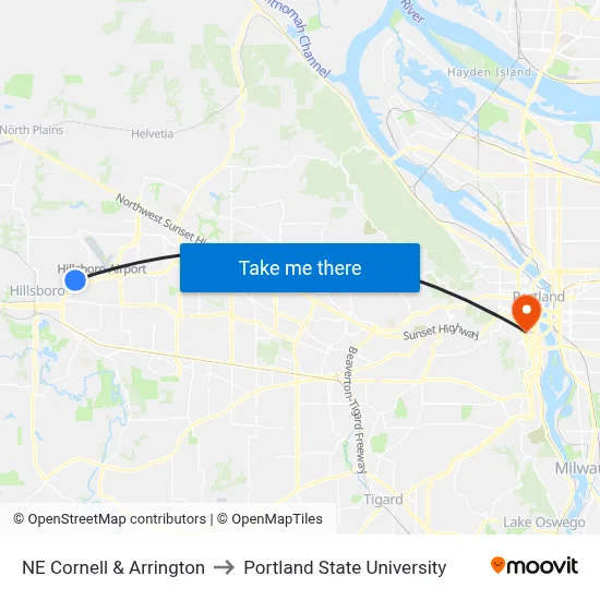 NE Cornell & Arrington to Portland State University map