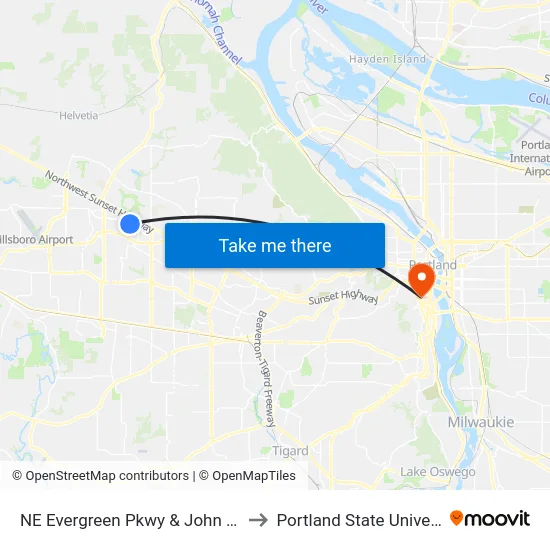 NE Evergreen Pkwy & John Olsen to Portland State University map