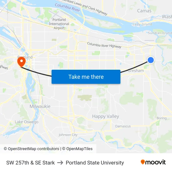 SW 257th & SE Stark to Portland State University map