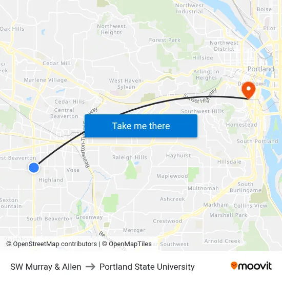 SW Murray & Allen to Portland State University map