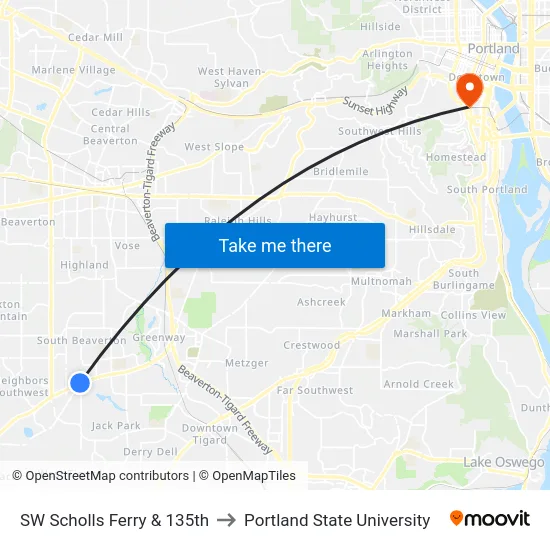 SW Scholls Ferry & 135th to Portland State University map