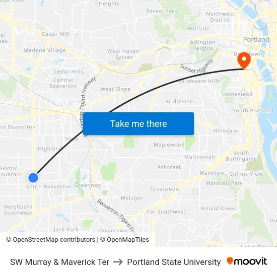SW Murray & Maverick Ter to Portland State University map