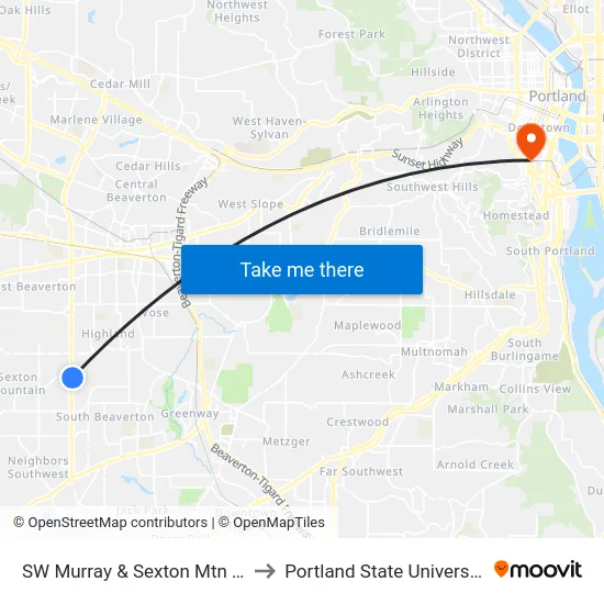 SW Murray & Sexton Mtn Dr to Portland State University map