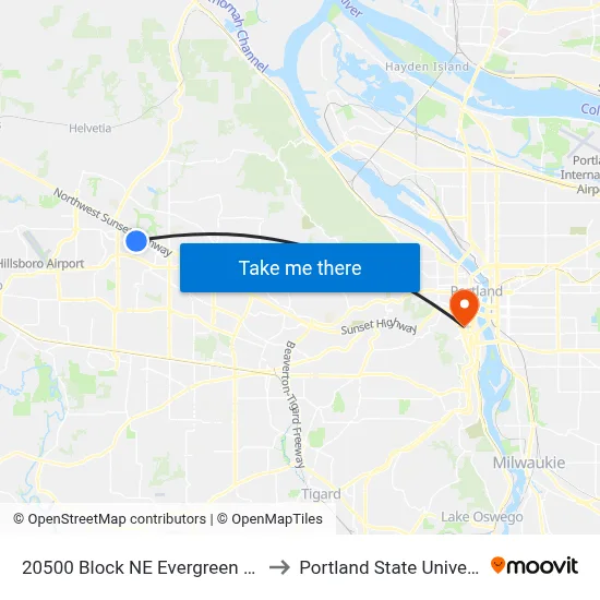 20500 Block NE Evergreen Pkwy to Portland State University map