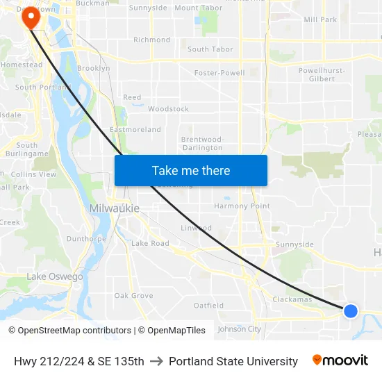 Hwy 212/224 & SE 135th to Portland State University map