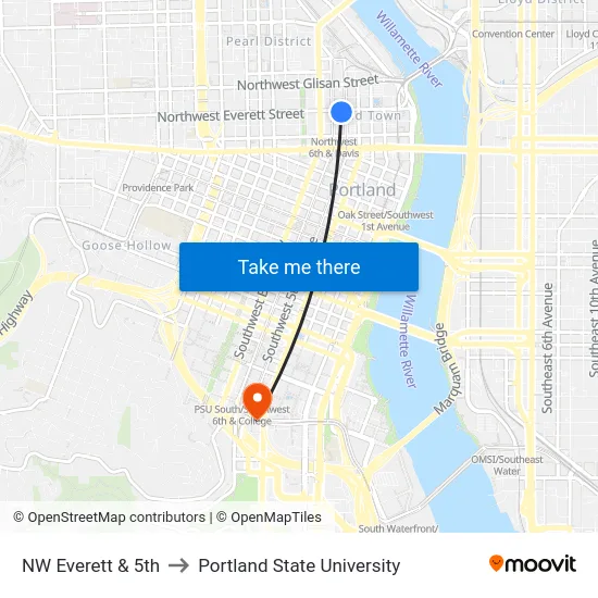 NW Everett & 5th to Portland State University map