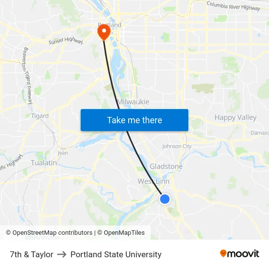 7th & Taylor to Portland State University map