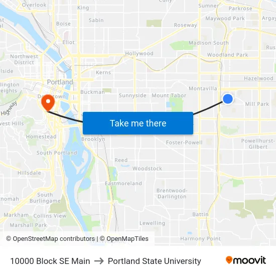 10000 Block SE Main to Portland State University map