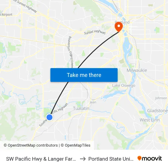 SW Pacific Hwy & Langer Farms Pkwy to Portland State University map