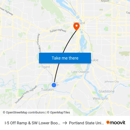 I-5 Off Ramp & SW Lower Boones Ferry to Portland State University map