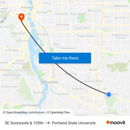 SE Sunnyside & 105th to Portland State University map
