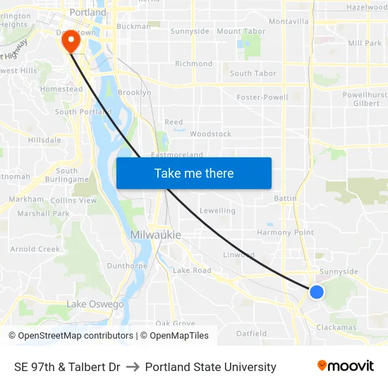 SE 97th & Talbert Dr to Portland State University map