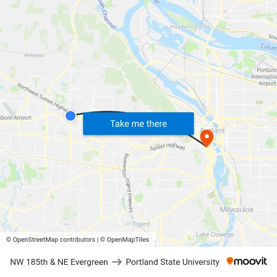 NW 185th & NE Evergreen to Portland State University map