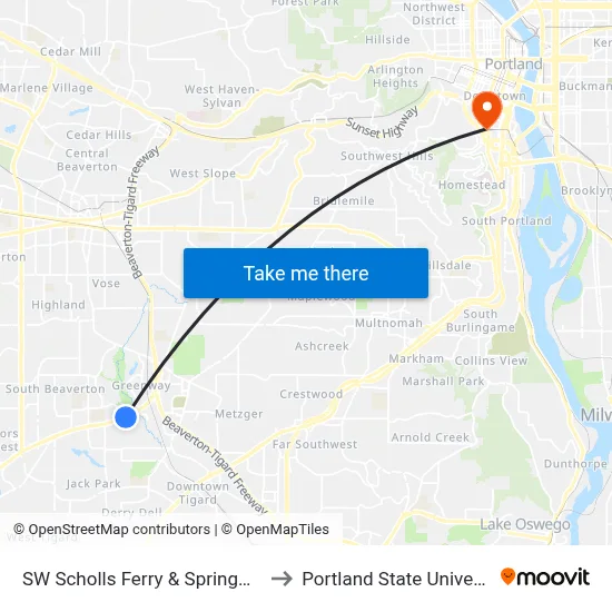 SW Scholls Ferry & Springwood to Portland State University map