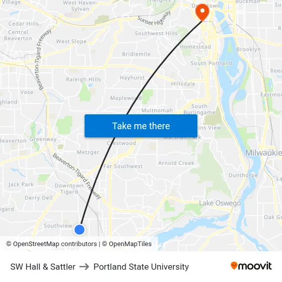SW Hall & Sattler to Portland State University map