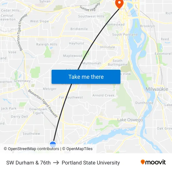 SW Durham & 76th to Portland State University map