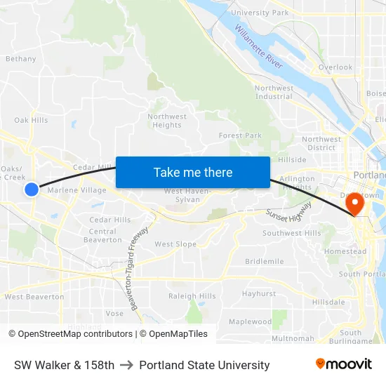 SW Walker & 158th to Portland State University map