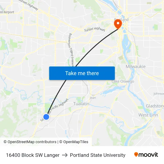 16400 Block SW Langer to Portland State University map