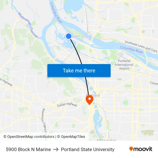 5900 Block N Marine to Portland State University map