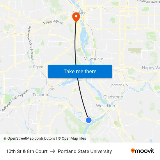 10th St & 8th Court to Portland State University map