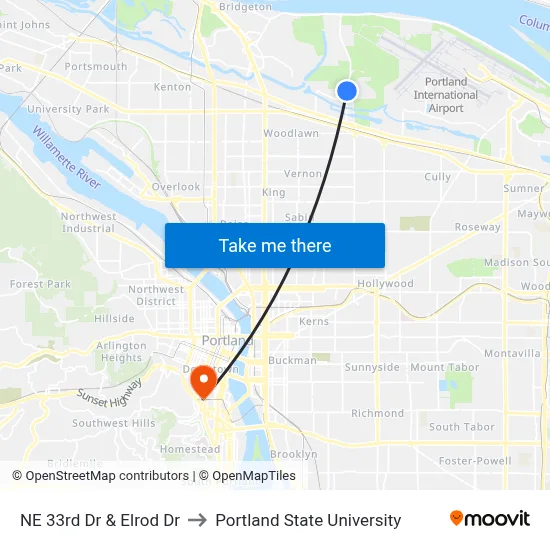 NE 33rd Dr & Elrod Dr to Portland State University map