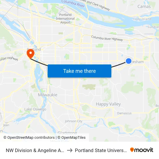 NW Division & Angeline Ave to Portland State University map