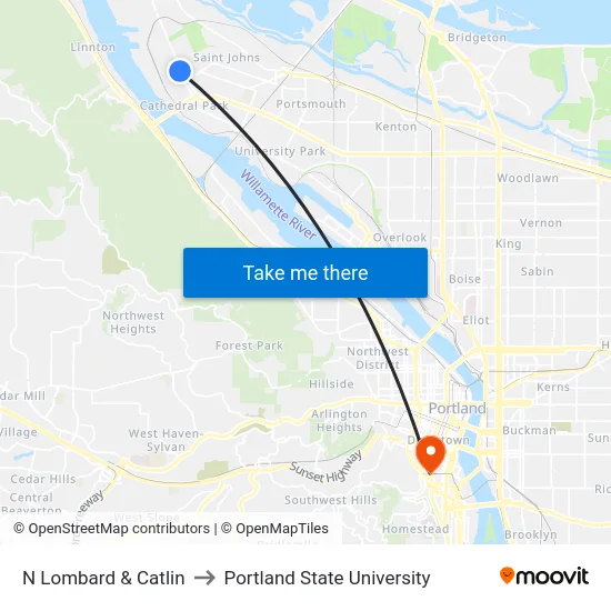 N Lombard & Catlin to Portland State University map