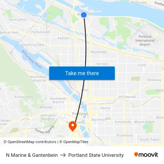 N Marine & Gantenbein to Portland State University map