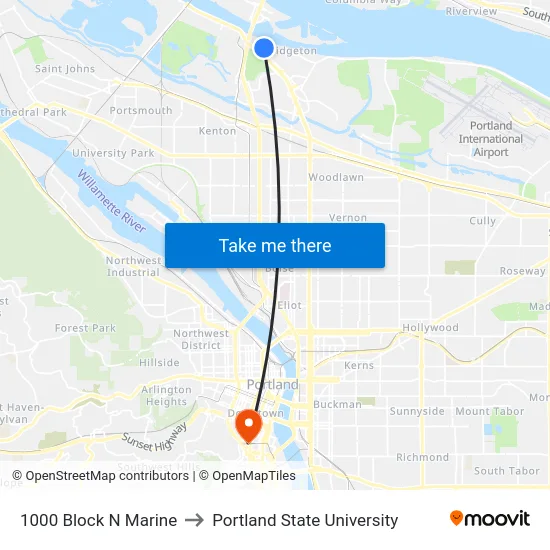 1000 Block N Marine to Portland State University map
