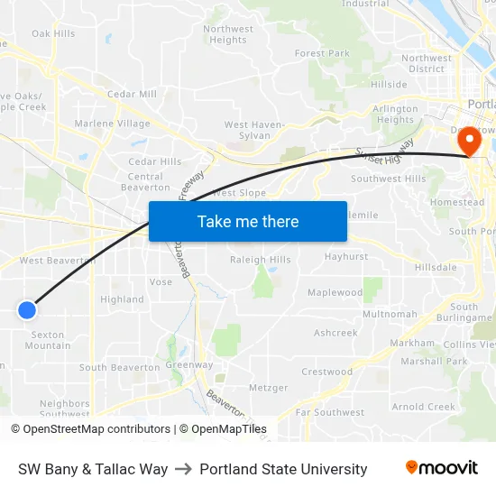SW Bany & Tallac Way to Portland State University map
