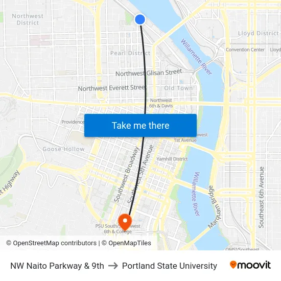 NW Naito Parkway & 9th to Portland State University map
