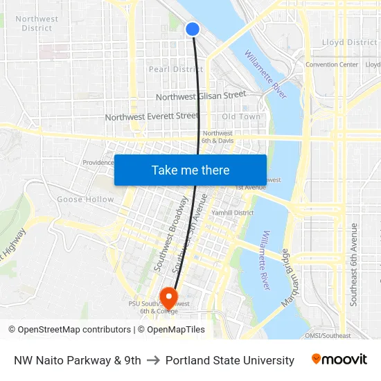 NW Naito Parkway & 9th to Portland State University map