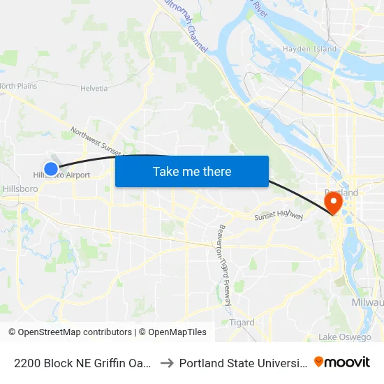 2200 Block NE Griffin Oaks to Portland State University map